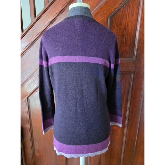 Petite Sophisticate Womens Merino Wool Sweater Purple & Plum Stripes Size M - Picture 2 of 6